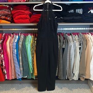 Express black lace halter neck sleeveless 2 pocket back zipper jumpsuit size S